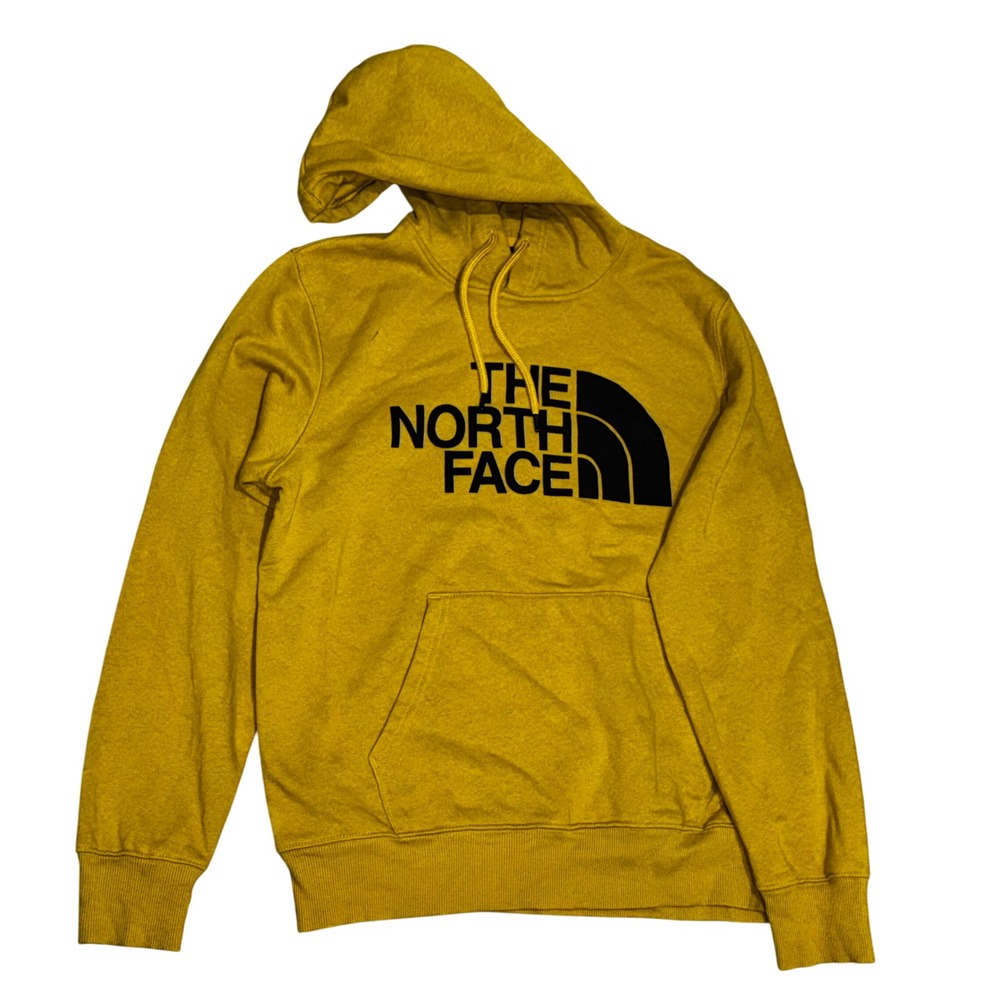 The‎ North Face Yellow Hoodie Sweatshirt Men's Size M Logo Pullover Casual Flaw